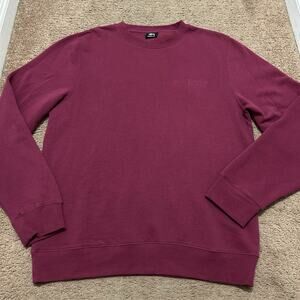 Stussy Maroon Puff Print Spell Out Pullover Sweatshirt Size Large